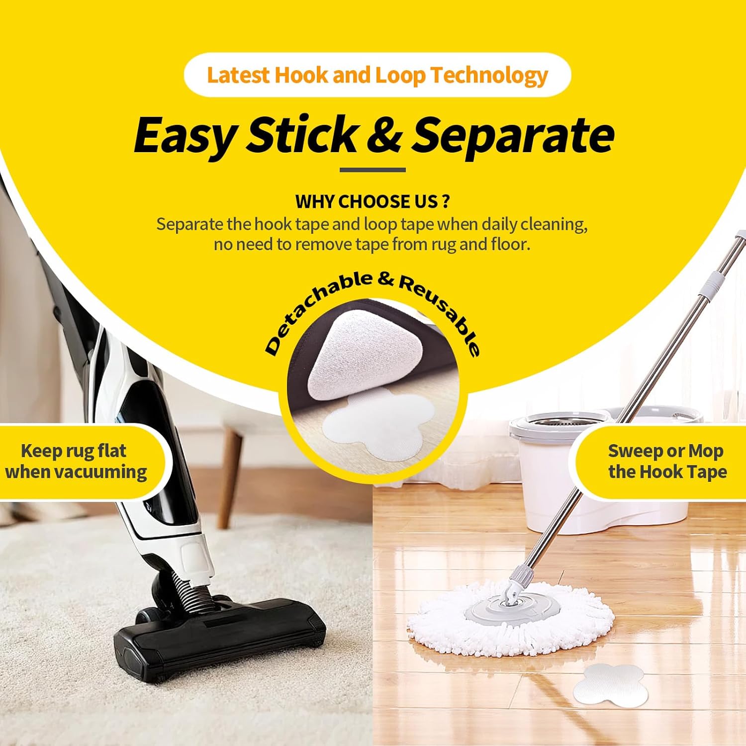 PHIXBEAR Carpet Pad Gripper - Heavy Duty Hook and Loop Strips for Hardwood Floors | 16 Sets