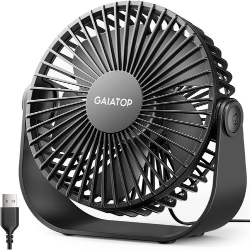 Gaiatop USB Desk Fan - 3-Speed Portable Cooling with 90° Rotation | 5.5 Inch Quiet Personal Fan - Black