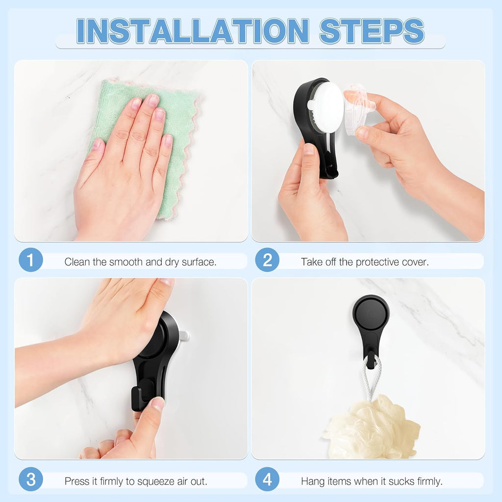 VIS'V Heavy-Duty Shower Suction Cup Hooks - Removable & Reusable, Black | 2 Pcs