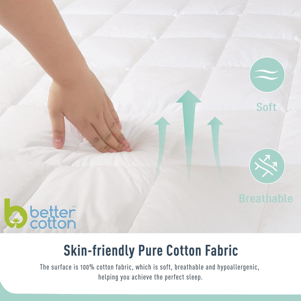 Skiennix Queen Mattress Pad - Quilted Cotton Cover with 18-22" Deep Pockets | Noiseless & Breathable Design