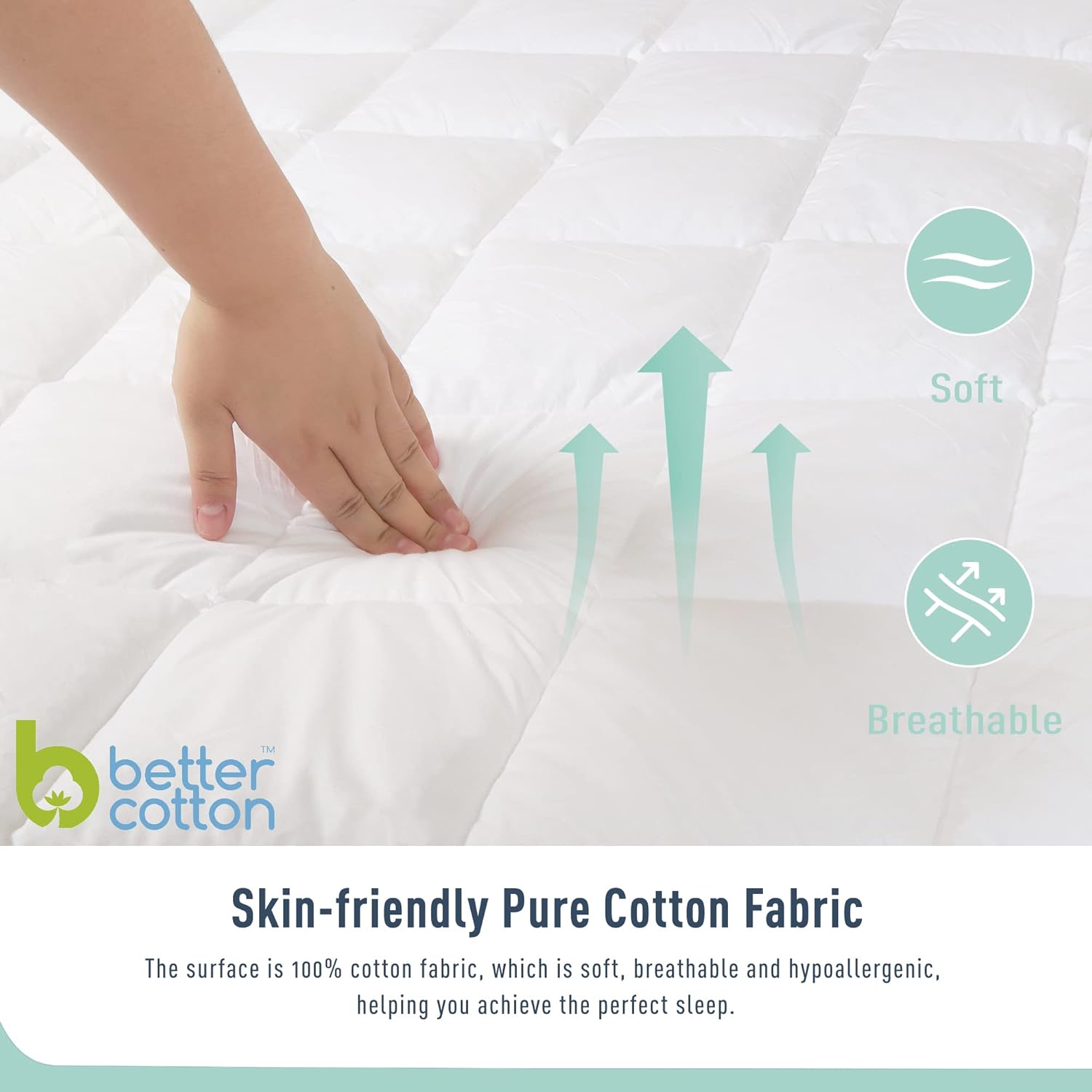 Skiennix Queen Mattress Pad - Quilted Cotton Cover with 18-22" Deep Pockets | Noiseless & Breathable Design