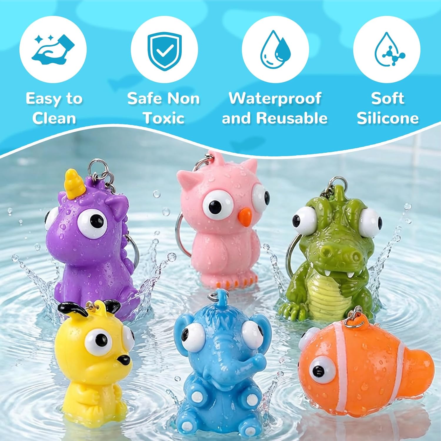 Squishy Toys - 32 Pack Popping Eyes Animal Keychains | Fun Fidget Party Favors for Kids
