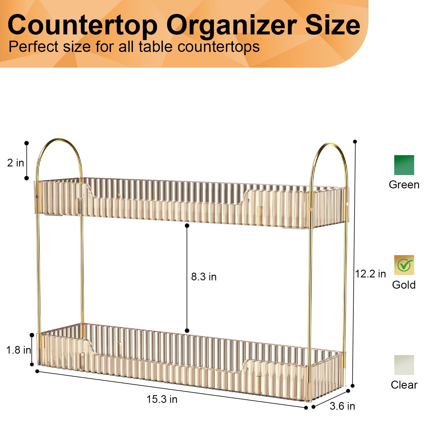 GTI Narrow Bathroom Organizers and Storage, 2 Tier Rectangle Makeup Counter Organizer, Perfume Cosmetics Skincare Vanity Organizers, Dresser Countertop Organizer for Women (Gold)