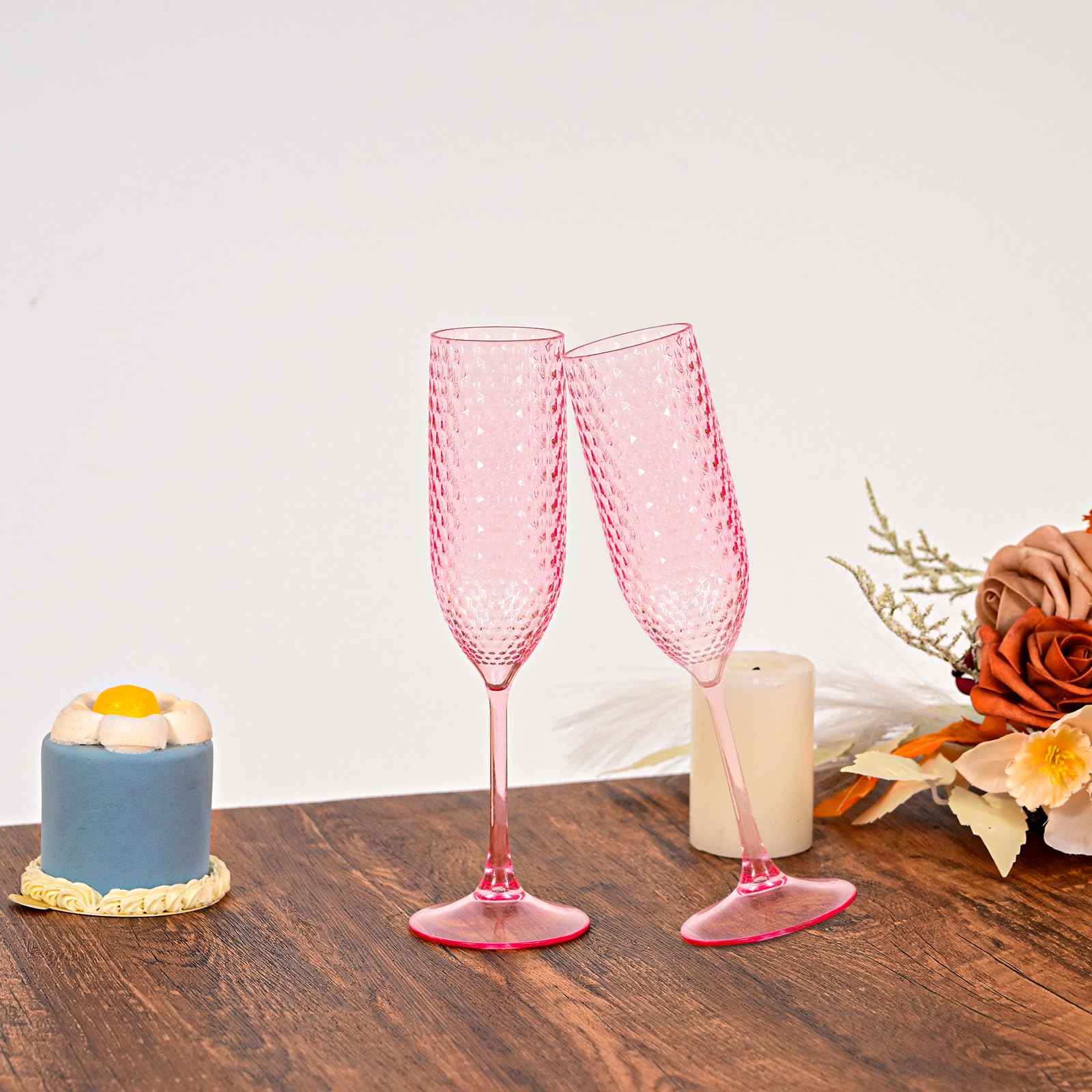 Pesonlook 48 Pack Plastic Champagne Glasses Pink Reusable Diamond Crystal Clear Wine Glasses Diamond Wine Cups Vintage Drinking Glasses for Wedding Reception, Grand Event Party Supplies