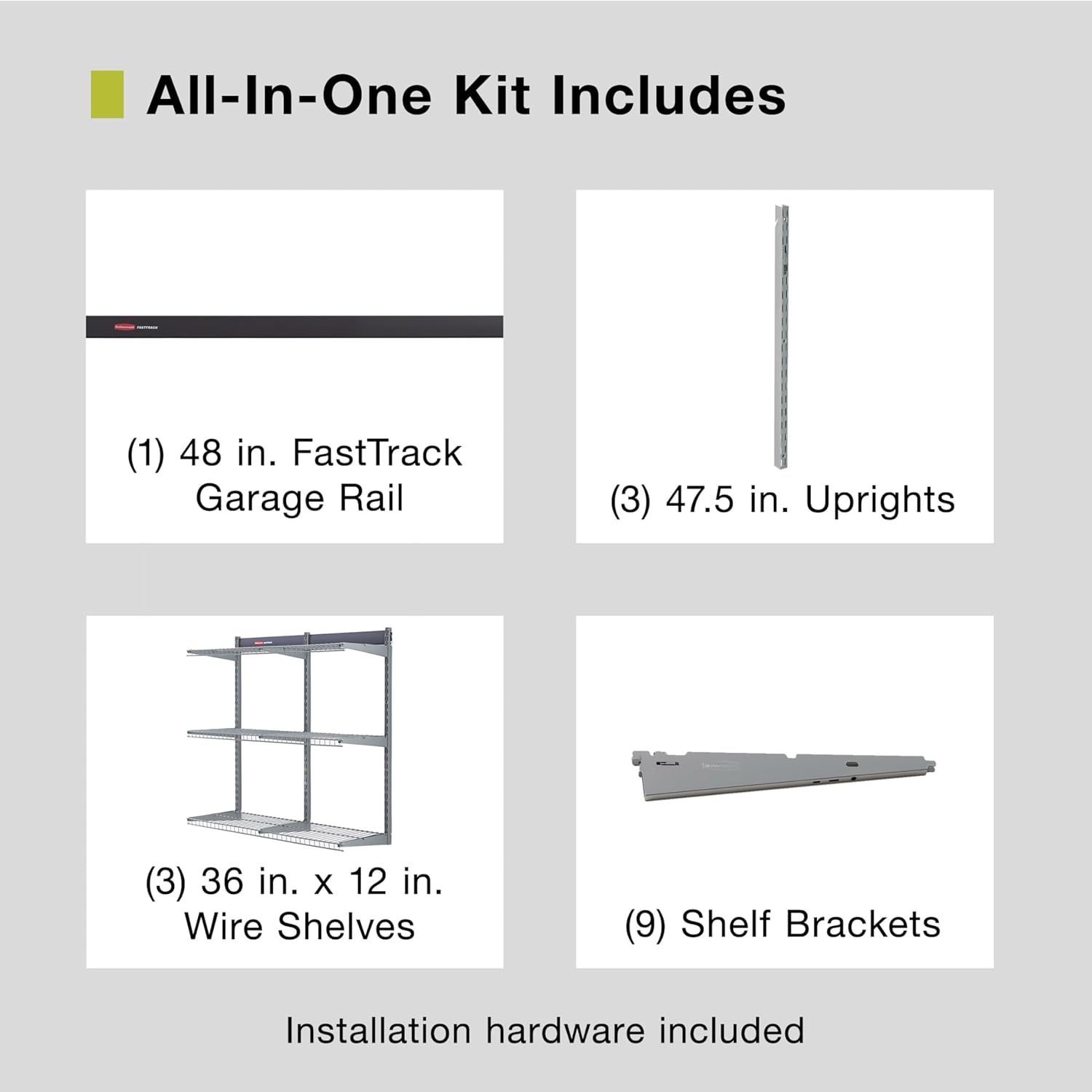 Rubbermaid Fasttrack Rail Storage - 3-Shelf Kit for Home & Garage Organization | 36"x12", 350 lbs Capacity