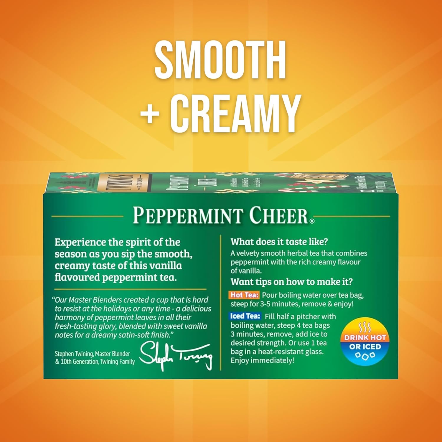 Twinings Peppermint Cheer Herbal Tea - Caffeine-Free, 20 Individually Wrapped Bags (Pack of 6) | Refreshing Hot or Iced