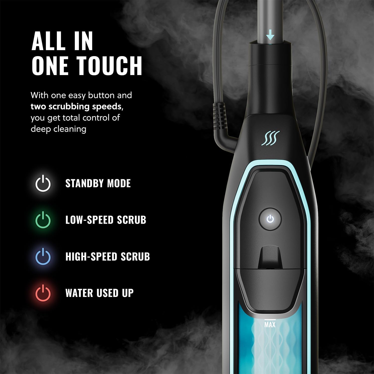 Pursteam | ScrubMaster Steam Mop - Dual Scrubbing Head, LED Lights & Adjustable Steam Control