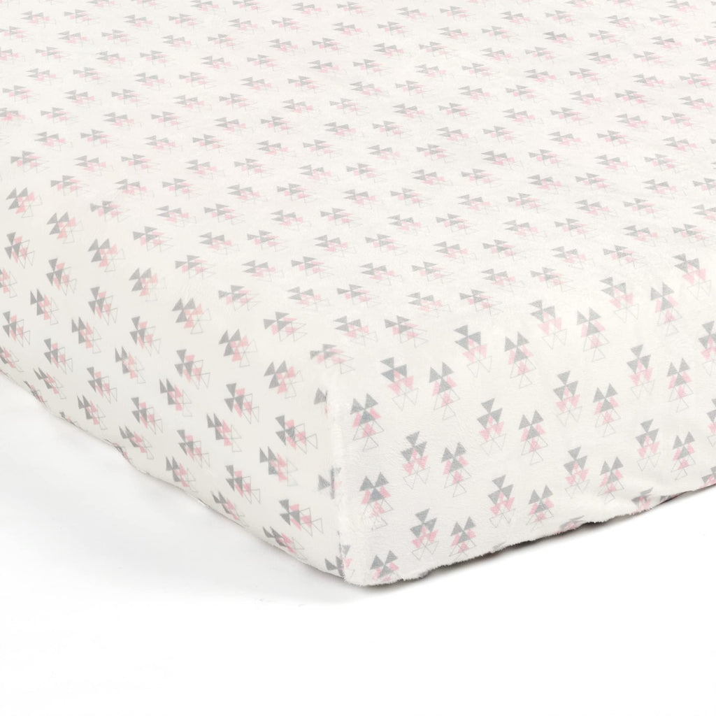 Lush Decor Baby Elephant Stripe Geo Soft & Plush Fitted Crib Sheet, 52"x 28" x 9", Pink & Gray