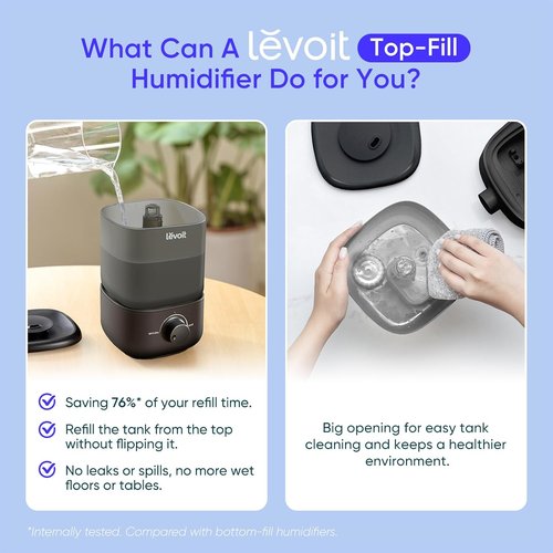 LEVOIT Ultrasonic Cool Mist Humidifier - Easy Fill & Clean, Quiet Operation, 2.5L Capacity, Black