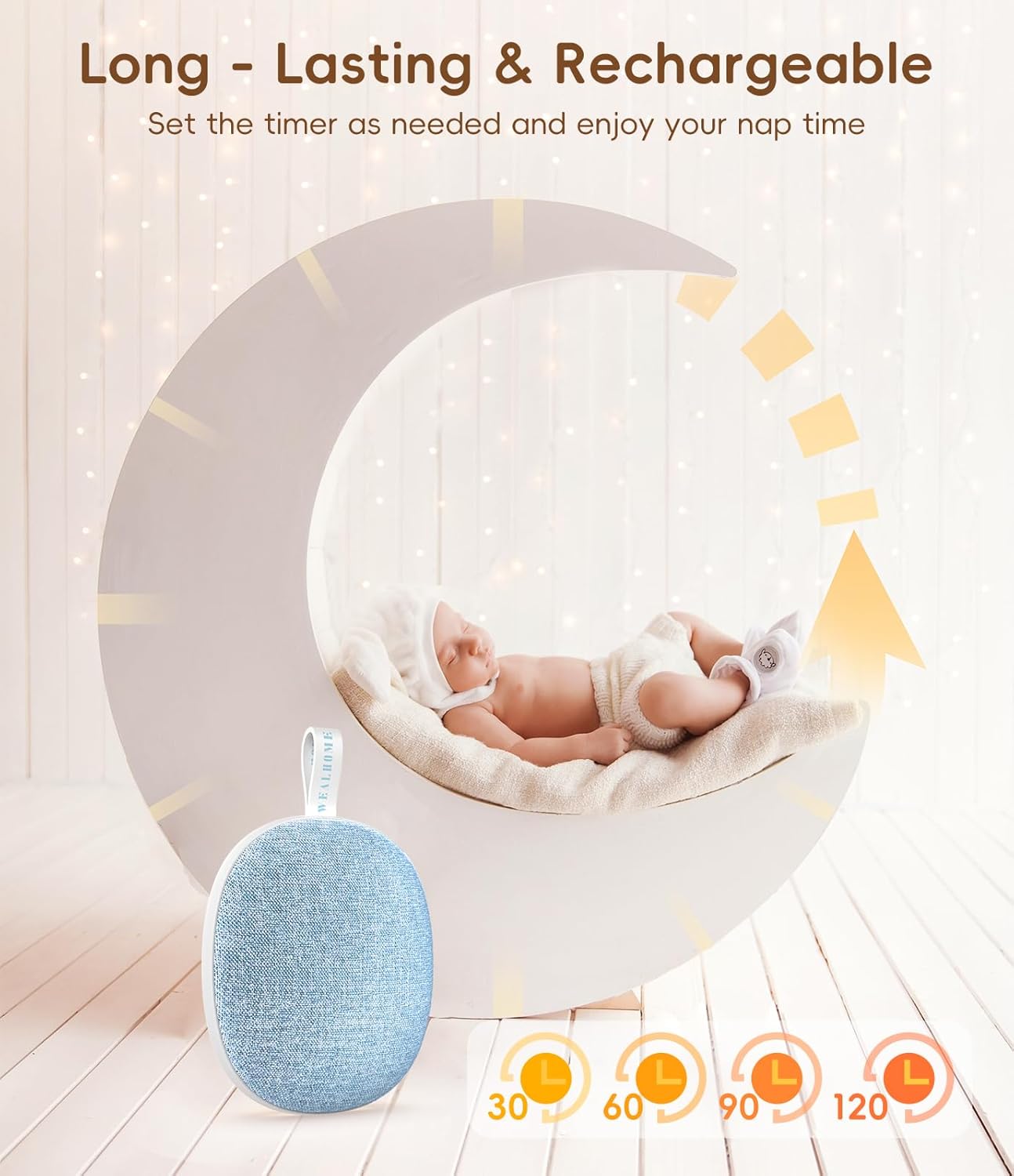 Skiennix Portable White Noise Machine - Bluetooth Speaker & Rechargeable Baby Sleep Soother | 6 Soothing Sounds, Blue