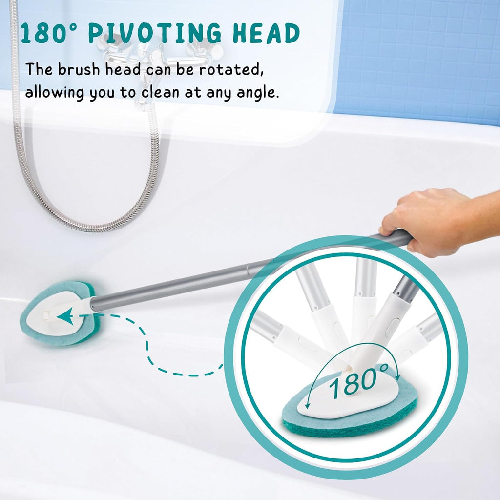 Skiennix Shower Scrubber - 47'' Long Handle Bathtub Brush with 6 Refill Pads for Easy Cleaning