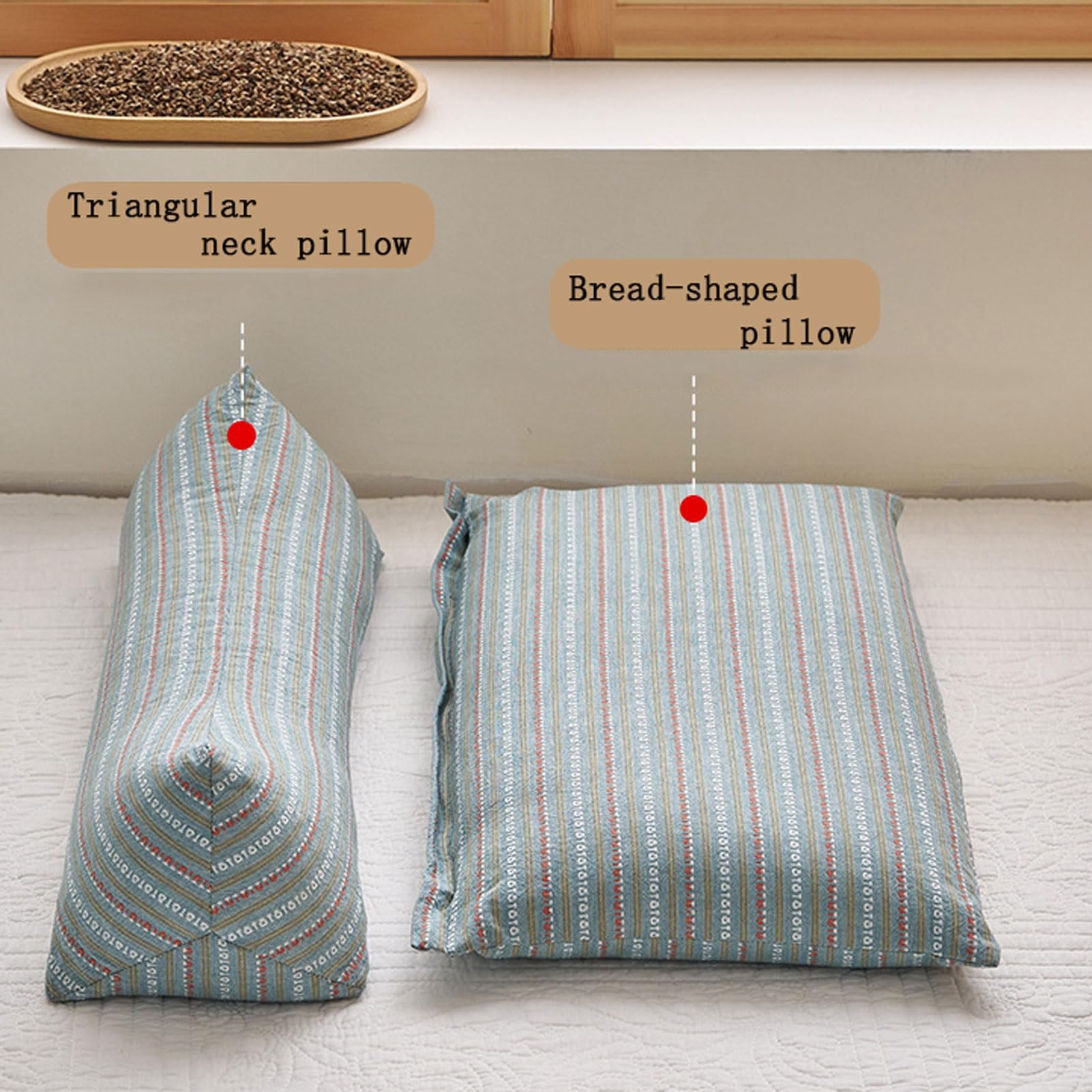 ZHIWEIKJ Dog Bone Neck Support Pillow with Buckwheat Hull Adjustable Cervical Pillow 3D Stripes Print Lumbar Pillow Separable Design Soft Breathable(Large)