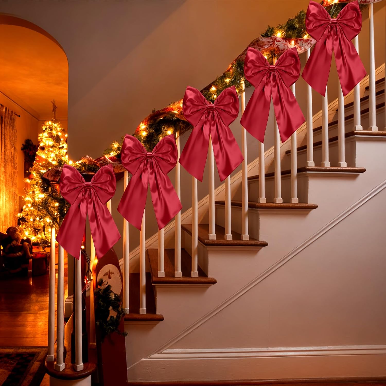 Suncalla 6 FT Burgundy Valentine's Day Bow Garland - Pre-Strung Party Banner with 10-Inch Bows for Weddings & Showers