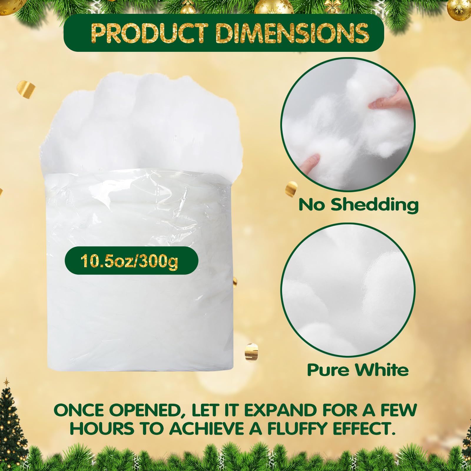 Vodiye Fake Snow for Christmas Decor, 10.5oz/300g - Soft & Lifelike Artificial Snow Cotton Fluff, Perfect for Christmas Villages, Mantels, and Holiday Displays – Bring The Beauty of Snow Indoors