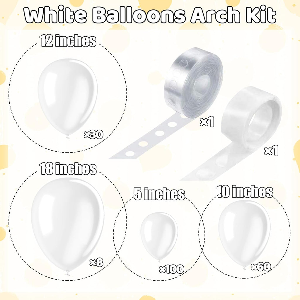 Skiennix White Latex Balloons - 200-Piece Garland Arch Kit for Birthday, Wedding & Baby Shower Decorations | 5-18 Inch Sizes