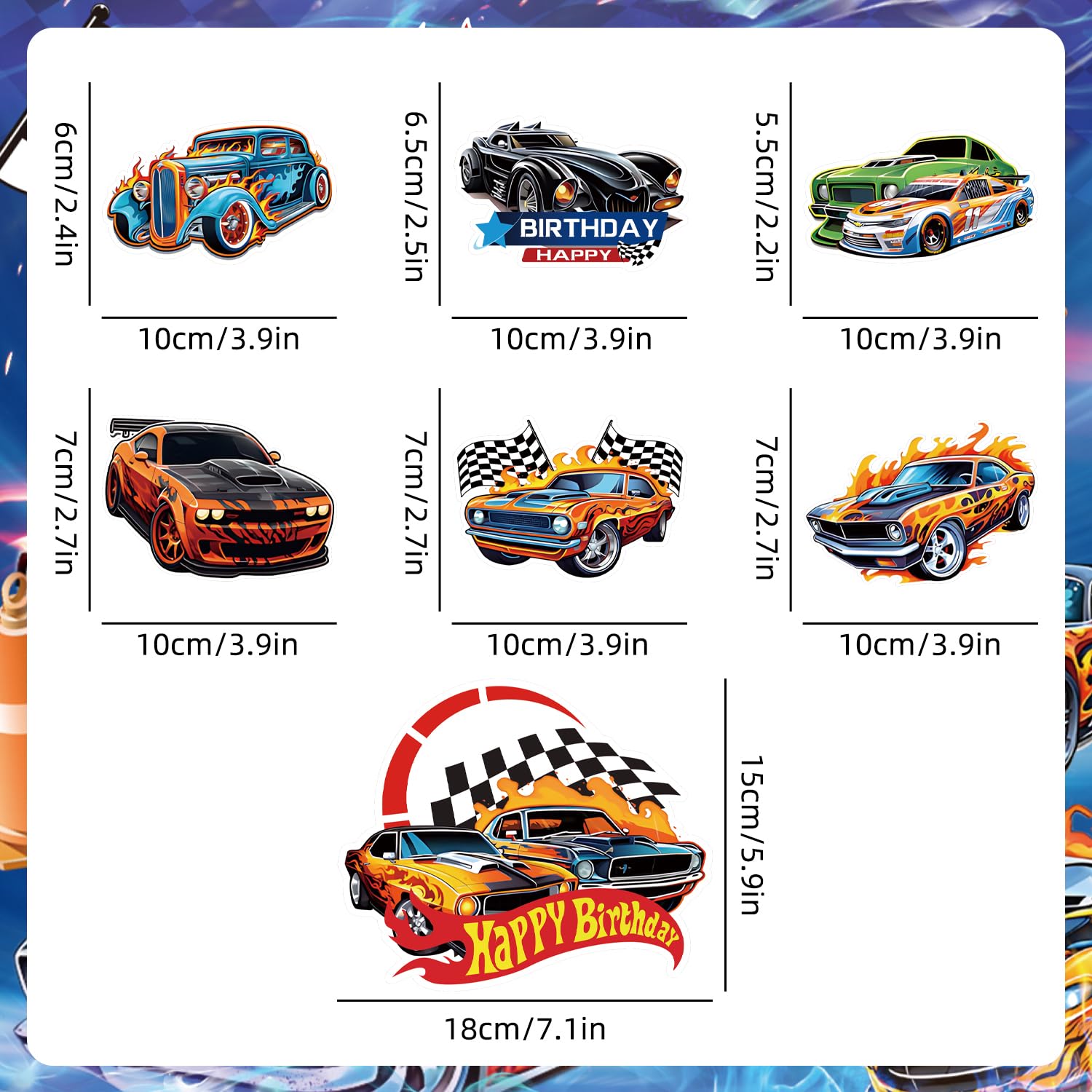 Hot Car Birthday Decorations Tableware 104Pcs Blue Car Themed Party Supplies Include Banner Balloons Plates Napkins Cups Tablecloth Cupcake Toppers and Cake Topper for Birthday Party Decor Sever 20