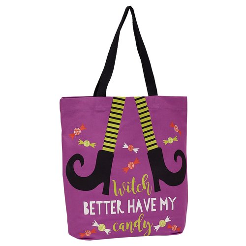 DII Reusable Halloween Tote Bags for Trick or Treat or Grocery Shopping, Machine Washable Cotton Gift Set of 2, 15x15.5, Witch Candy