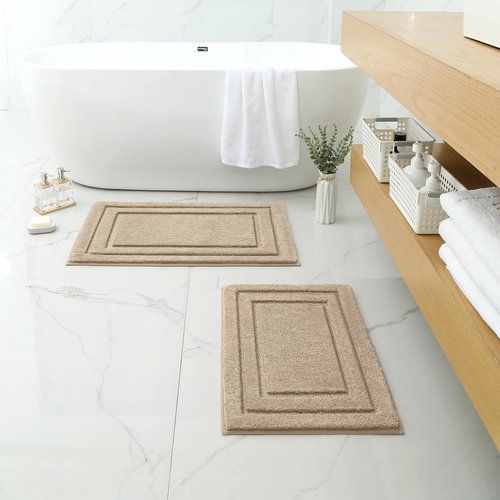 HOMEIDEAS Boho Bathroom Rugs, Modern Farmhouse Bathroom Decor, Super Soft and Absorbent Shower Mats, Non Slip, Machine Washable Bath Mat for Farmhouse Decor, 20" x 32" + 16" x 24"