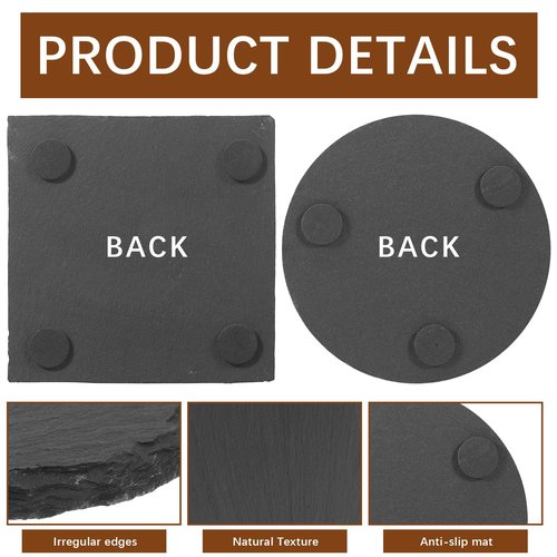 48pcs Slate Coasters, Black 4 Inch Bulk Blank Rock Coasters Blank Laser Engraving, Hand Painted DIY, Scratch Resistant Bottom (24*Square+24*Round)