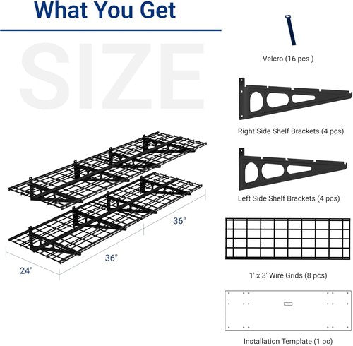 FLEXIMOUNTS 2-Pack Garage Shelving - 24"x72" Wall Storage Racks with Hooks | Classic Black
