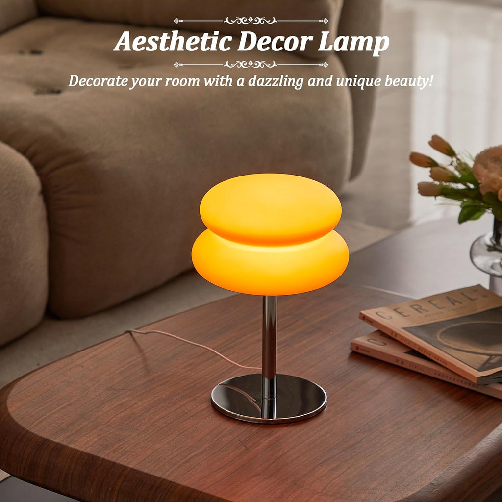 Skiennix Orange Mushroom Lamp - Dimmable Mid Century Modern Bedside Light | Cute Ambient Decor for Bedroom and Living Room