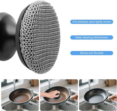 Cast Iron Scrubber | Chainmail Cleaner for Cast Iron Pans & Skillets - 316 Stainless Steel Mesh