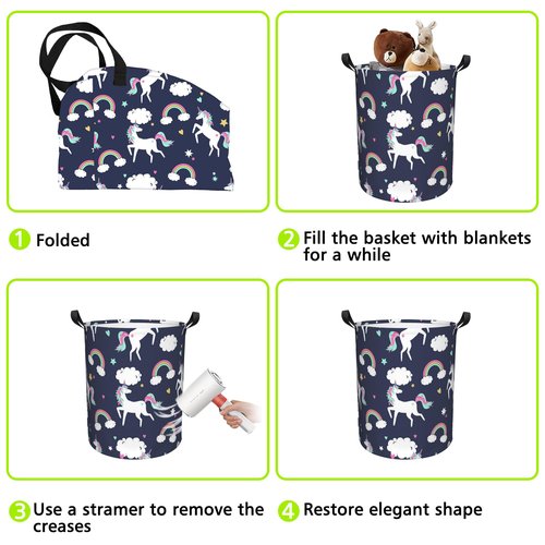 Naqiuli Laundry Basket Unicorns and Rainbows Laundry Hamper Large Laundry Basket Storage Basket Tote Bag Collapsible Organizer Basket for Bathroom,Laundry,Bedroom 17.3 x16.5 Inch
