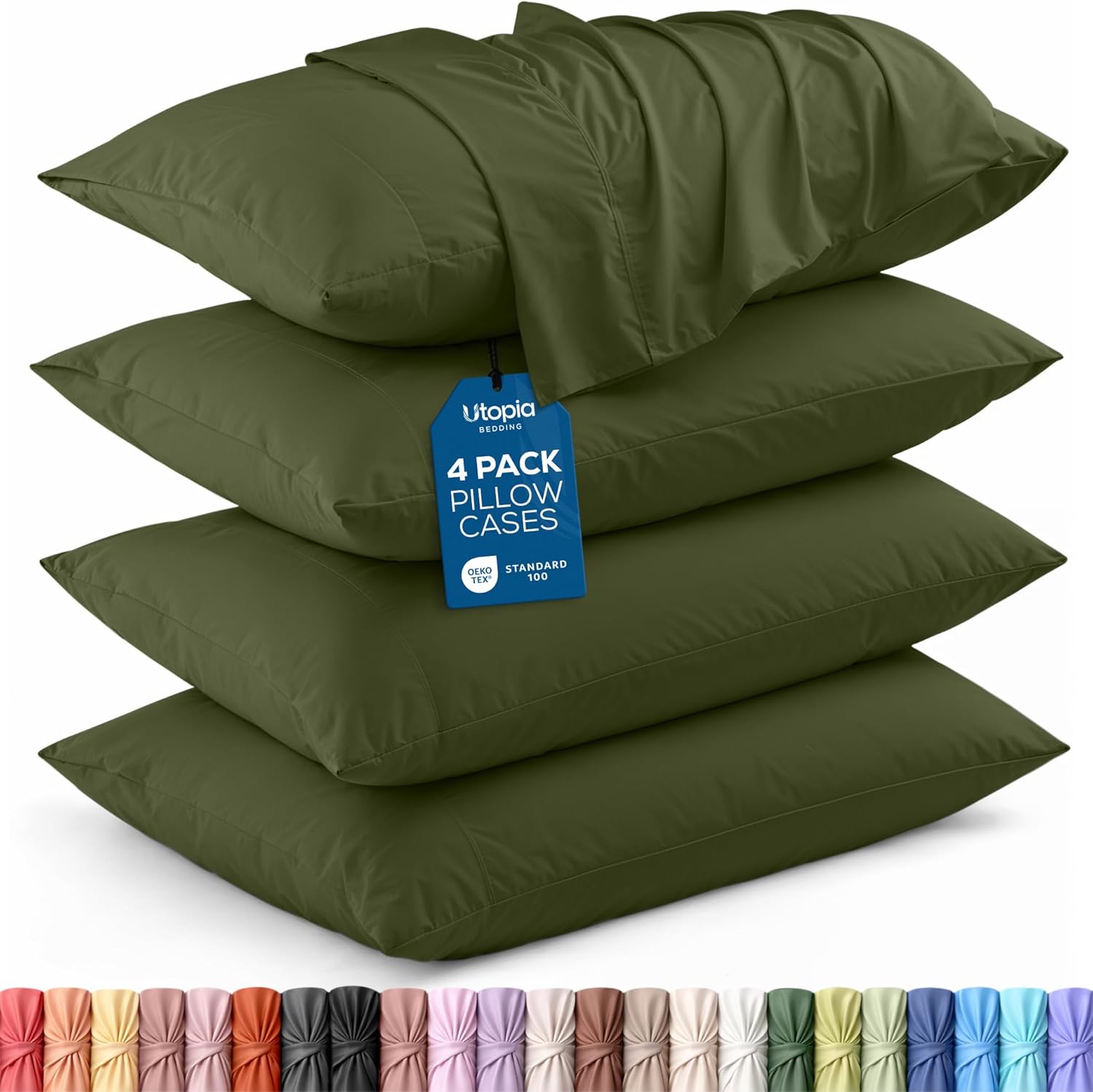 Utopia Bedding Standard Pillow Cases - 4 Pack | Soft Brushed Microfiber - Olive, 20 x 26 Inches