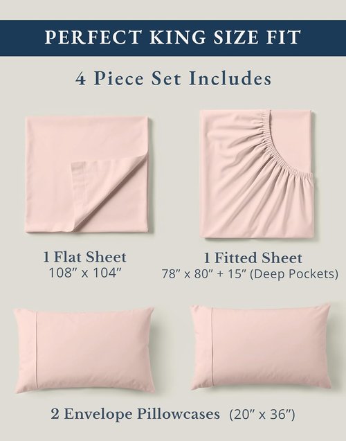 LANE LINEN King Size Sheets Set - 100% Organic Cotton, Soft Percale, Machine Washable, Eco-Friendly - Sepia Rose