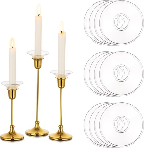 Glasseam Candle Drip Protectors - Clear Glass Bobeches for Taper Candles | Set of 12 Round Wax Catchers