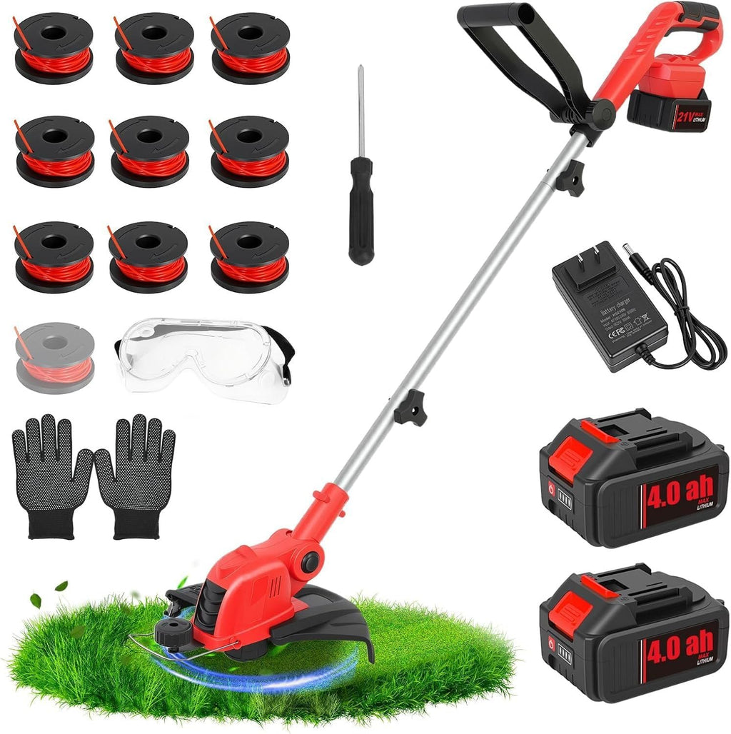 Skiennix Cordless String Trimmer - 21V Weed Wacker with 2x4.0Ah Batteries & Fast Charger | 12" Automatic Feed Garden Tool