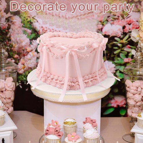 Remerry 6 Inch Pink Bow Fake Cake Coquettish Birthday Fake Cake Decor Pink Bow Heart Wedding Dessert Props Artificial Heart Dessert for Display Photography Props Women Birthday Wedding Gift