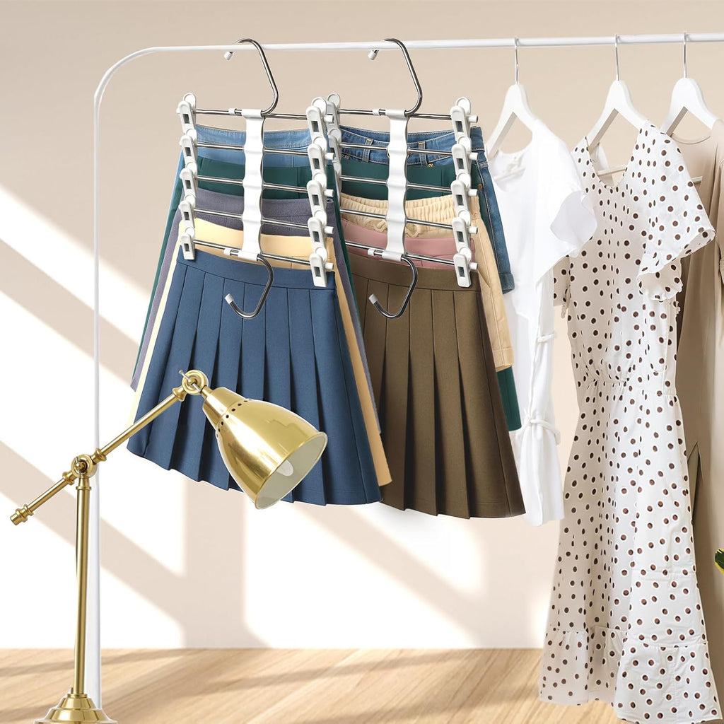 Skiennix Skirt Hangers - Space-Saving Metal Pants Hangers with Clips - 2 Pack Closet Organizer