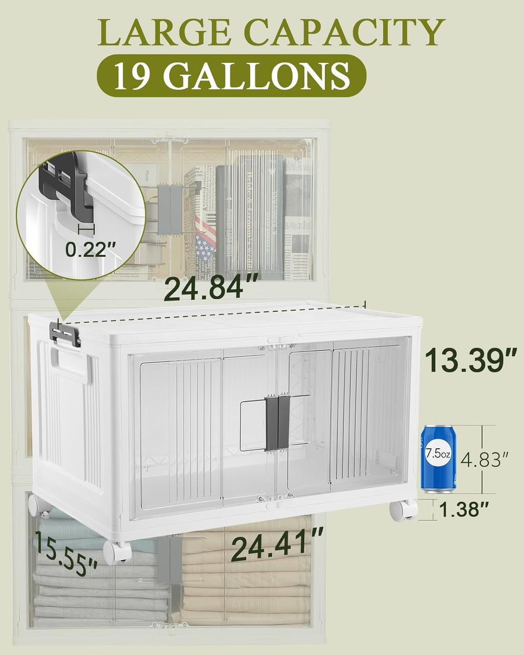 OlarHike 76QT Lockable Storage Bins - Collapsible Plastic Boxes with Lids & Wheels | 3-Pack Organizer Set