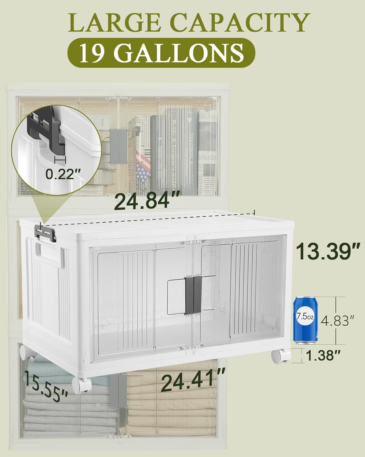 OlarHike 76QT Lockable Storage Bins - Collapsible Plastic Boxes with Lids & Wheels | 3-Pack Organizer Set
