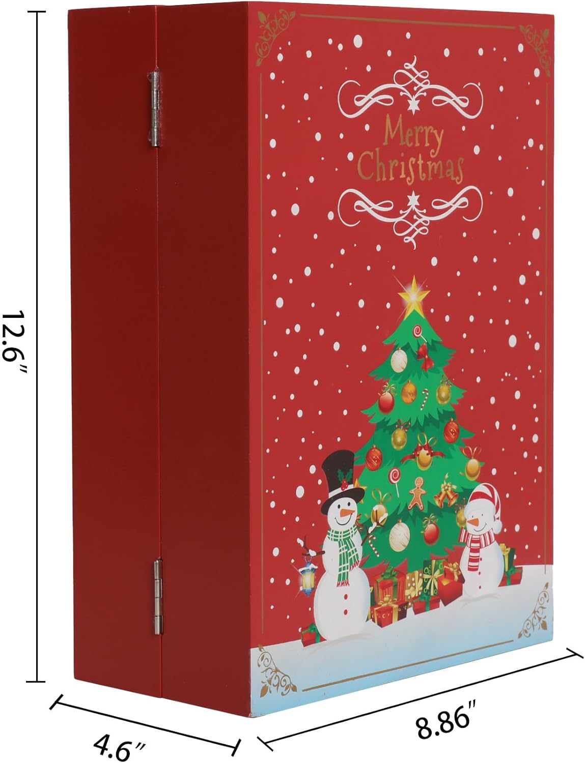 Skiennix Christmas Wooden Advent Calendar - LED Lighting, Red Snowman & Santa Design, 24 Drawers for Holiday Countdown