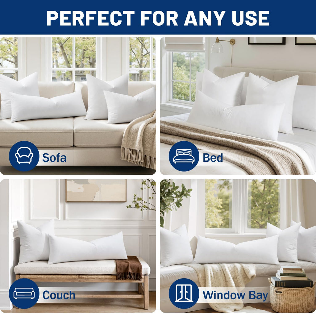 MIULEE 14x36 Inch Down Feather Pillow Insert,Fluffy and Comfy Throw Pillow with Cotton Fabric for Bed Couch and Sofa
