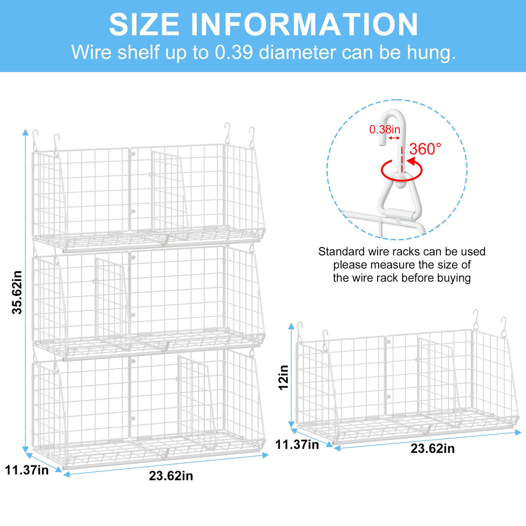 23.62” Extra-Long Under-Shelf Hanging Laundry Basket Organizer, 3-Pack Space-Saving Laundry Organizer, Fits Wire Shelving (Rod Diameter < 0.38”), Modular with Dividers for Custom Laundry Organization