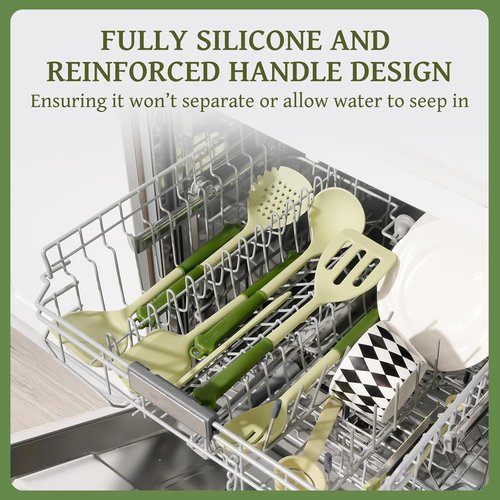 Kikcoin 43-Piece Kitchen Utensils Set - Heat Resistant Silicone Cooking Tools, BPA Free, Avocado Green