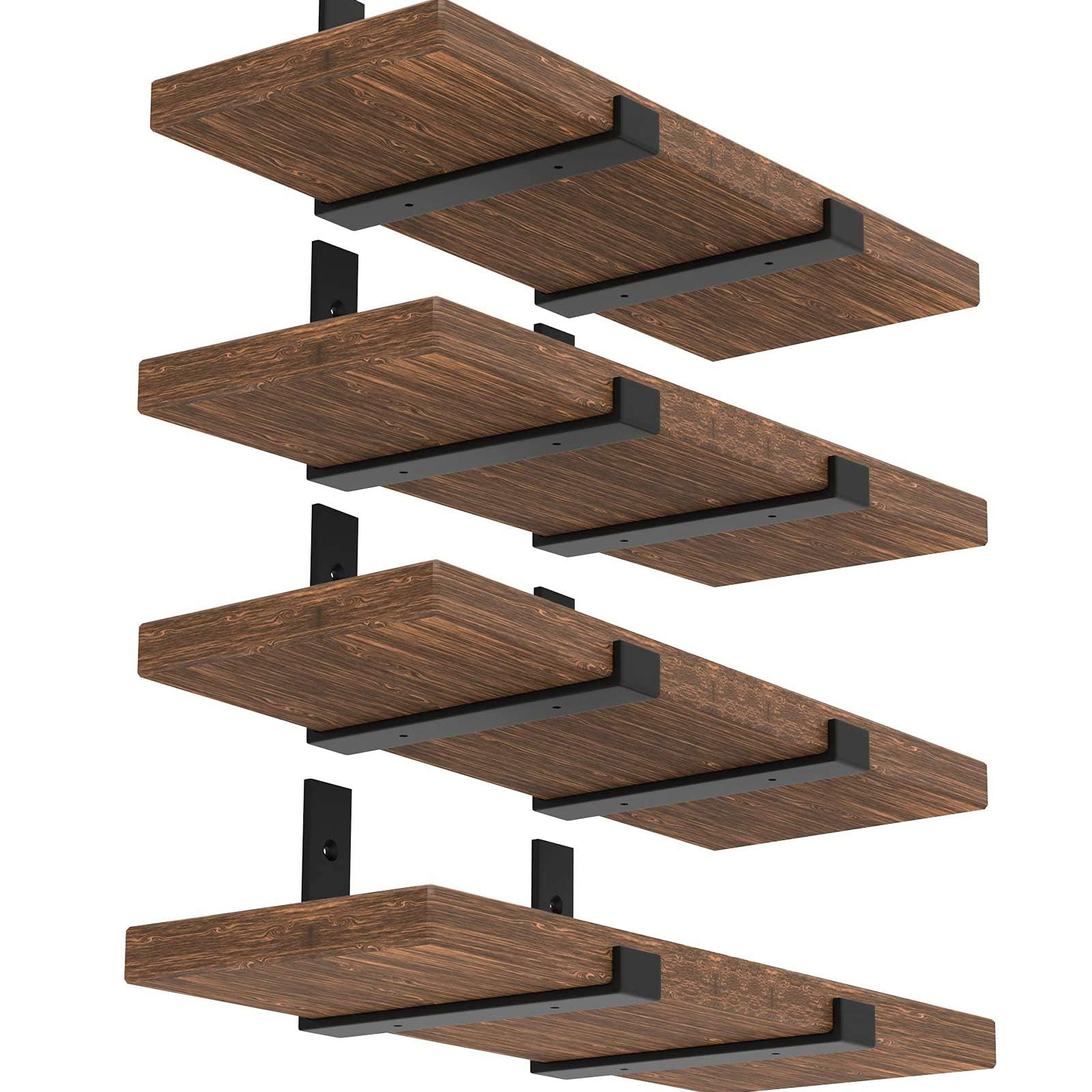 Shelf Bracket, Heavy Duty Floating Shelf Brackets 10-Inch Long, 8-Pack Brackets for Shelves, Black Coated J Shape Metal Wall Shelf Support Brackets with 1/5-Inch Thick and 160 lb. Load Capacity