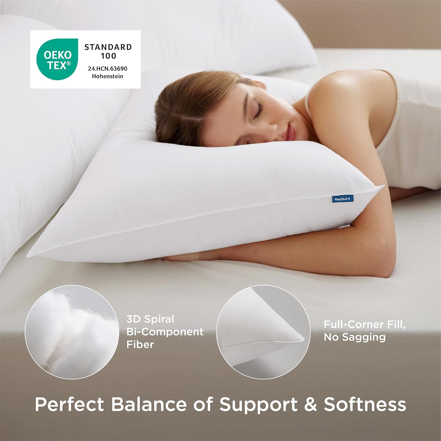 Bedsure Queen Size Pillows Set of 2 - Soft Down Alternative Hotel Collection for All Sleepers | 28"x19", White