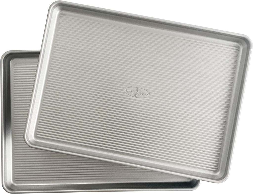 USA Pan Bakeware Half Sheet Pan Set - Durable Aluminized Steel Baking Sheets (Set of 2)
