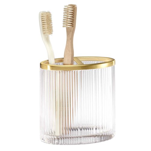 Nicole Miller - Toothbrush Holder, Glass Countertop Accessories, Dorm Room Essentials (Louise Collection, Clear)