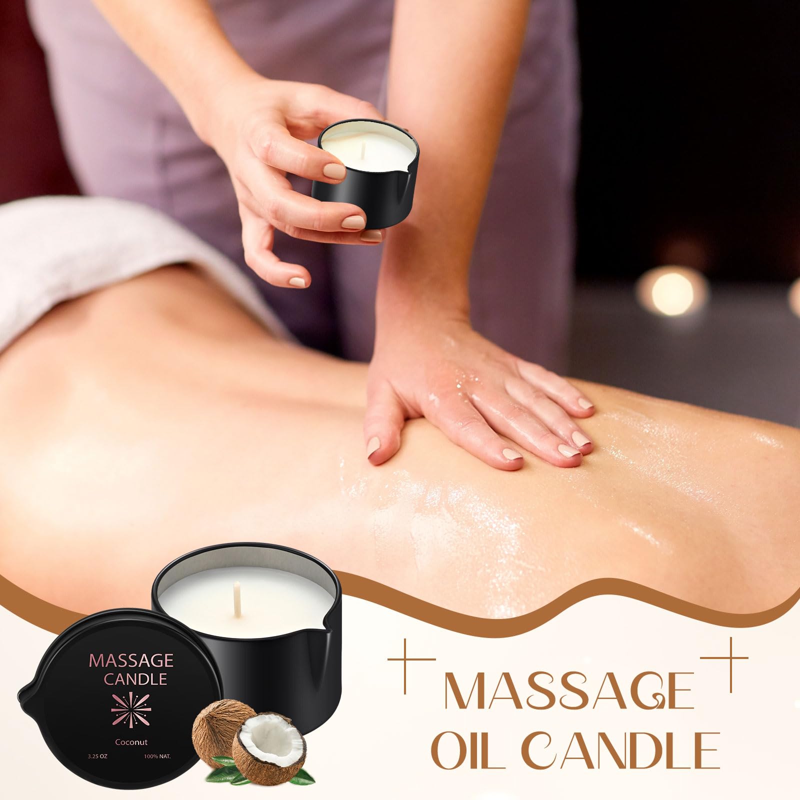 Nuanchu 6 Pcs 2.35 oz Massage Oil Candle, Ignite Low Temp Scented Body Oil Candles for Massage Therapy Soy Based Mother's Day Home Gift Spa Use, 6 Scents
