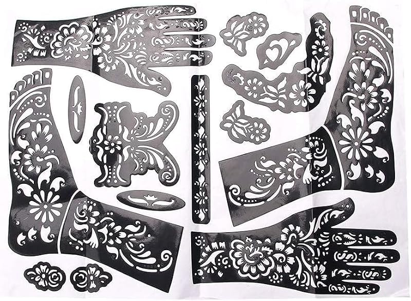 Mozff Henna Stencils Reusable Flower Body Art Templates for Temporary Tattoos