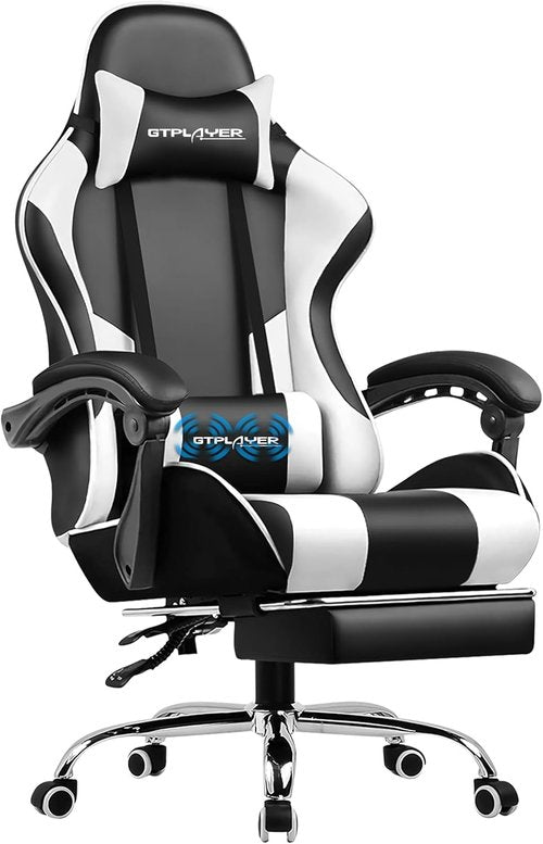 GTPLAYER Gaming Chair - Height Adjustable Computer Chair with Footrest & Lumbar Support | Pearl White