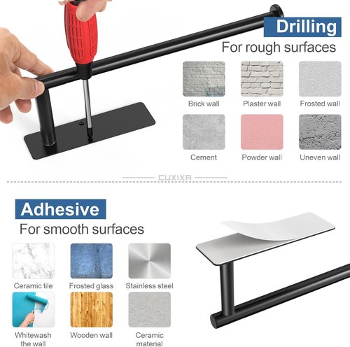 CUXIXA Under Cabinet Paper Towel Holder - 2 Pack Wall Mount with Self-Adhesive & Screws | Stainless Steel, Black