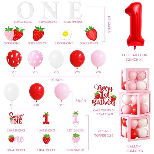Berry First Birthday Decor Strawberry 1st Birthday Decorations Girls With Strawberry Decor Plates Napkins Balloons Strawberry Party Backdrop Banner Cake Toppers for Girl 1st birthday Decorations