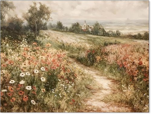 Haitunone Wildflower Wall Art - Retro Botanical Canvas Print for Farmhouse Decor | 12x16 Inch Unframed