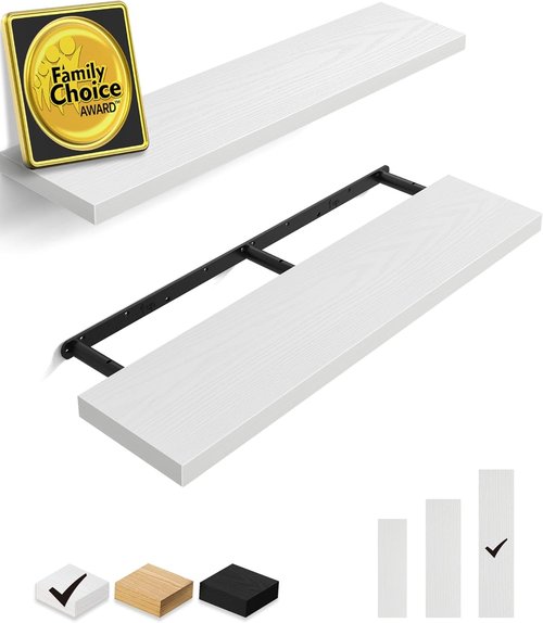 BAYKA Floating Shelves - 36-Inch Rustic Wood Wall Mounted Shelves for Home Decor | Set of 2 (White)